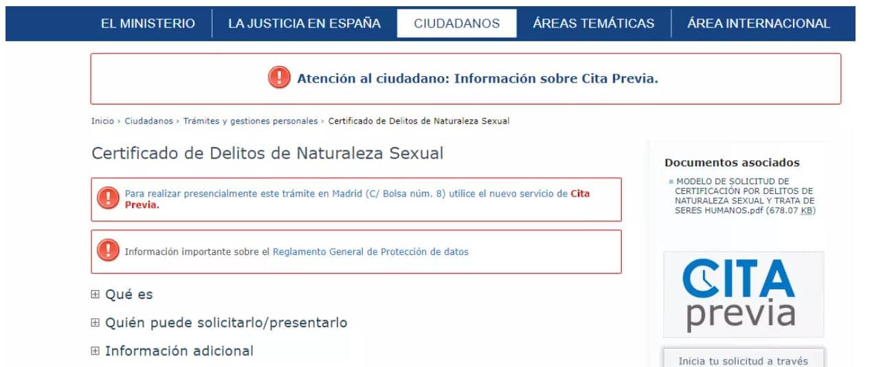 solicitar certificado delitos sexuales Alicante